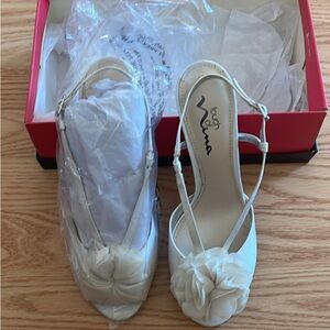 Touch of Nina Cream Heels with Floral Accent